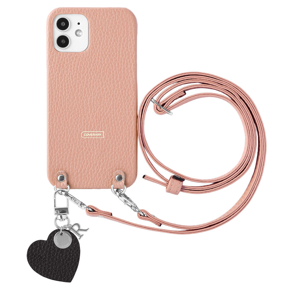 Cuir véritable 32 couleurs Cuir italien grainé avec bandoulière Charm initial motif Coque arrière Série Galaxy