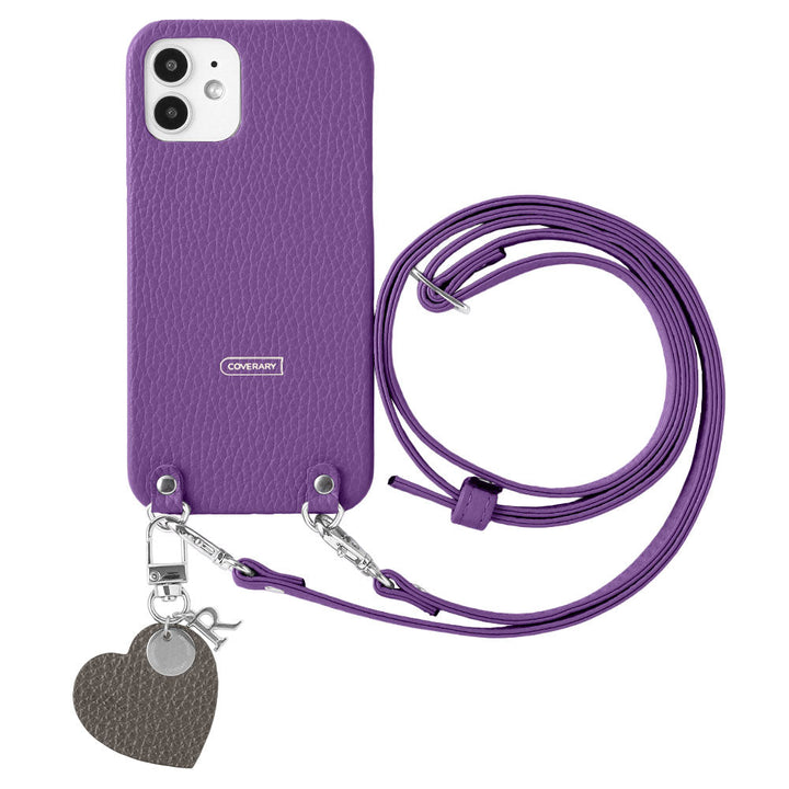 Cuir véritable 32 couleurs Cuir italien grainé avec bandoulière Charm initial motif Coque arrière Série Galaxy