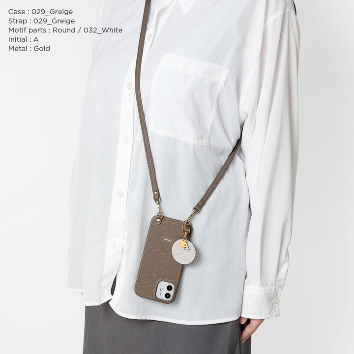 Genuine Leather 32 Colors Italian Shrink Leather Shoulder Strap with Motif Initial Charm Back Case AQUOS Series