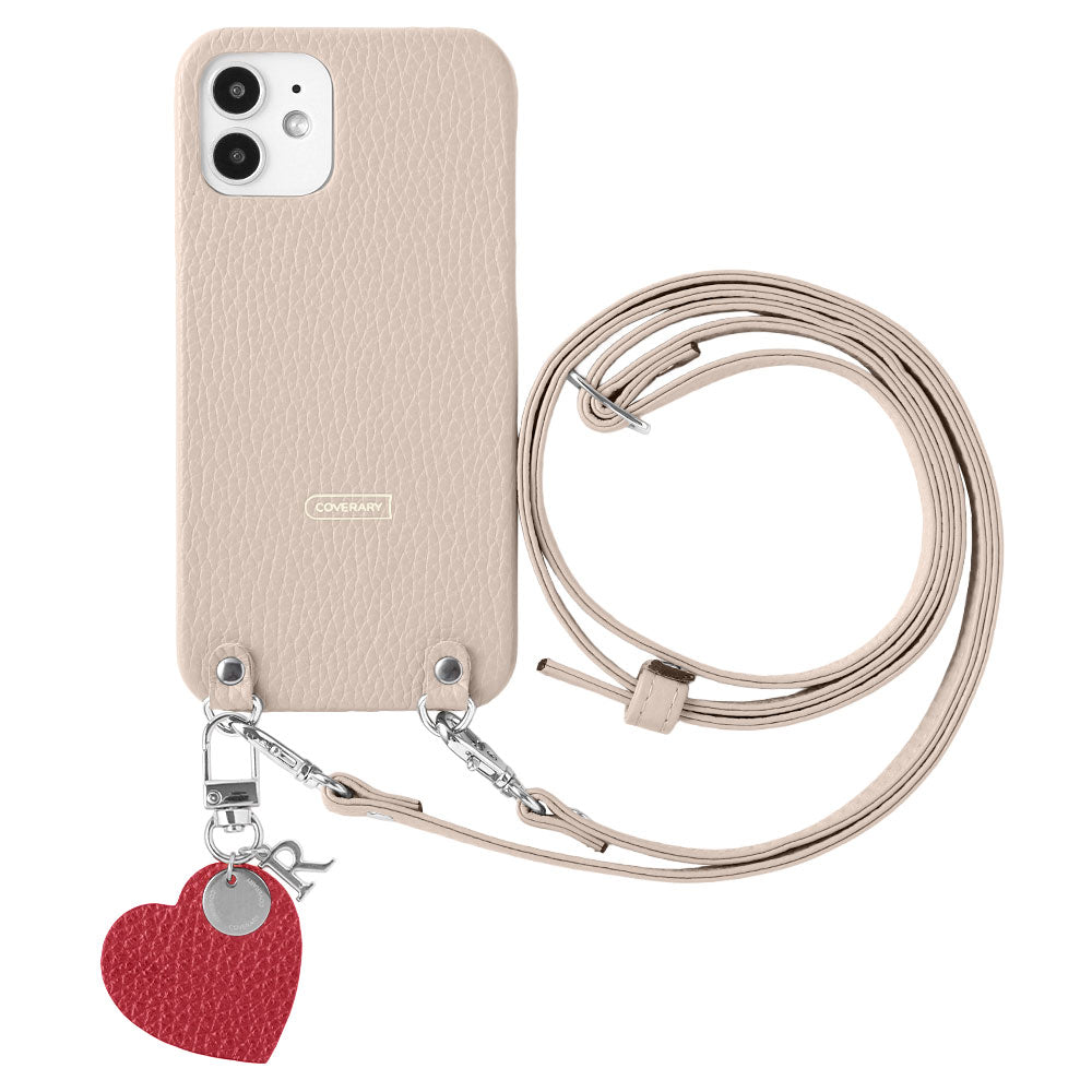 Cuir véritable 32 couleurs Cuir italien grainé avec bandoulière Charm initial motif Étui arrière