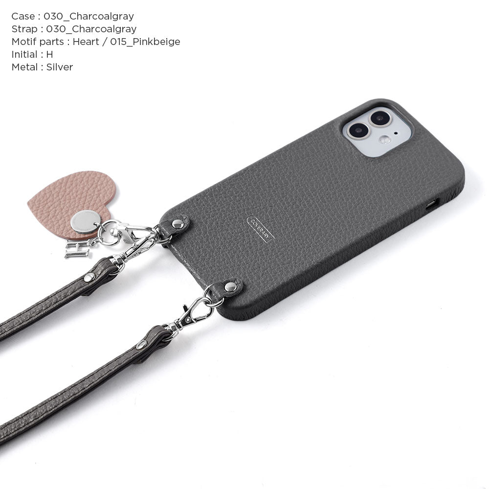 Cuir véritable 32 couleurs Cuir italien grainé avec bandoulière Charm initial motif Coque arrière Série Galaxy