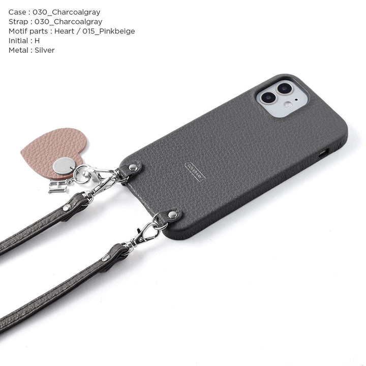 Genuine Leather 32 Colors Italian Shrink Leather Shoulder Strap with Motif Initial Charm Back Case AQUOS Series