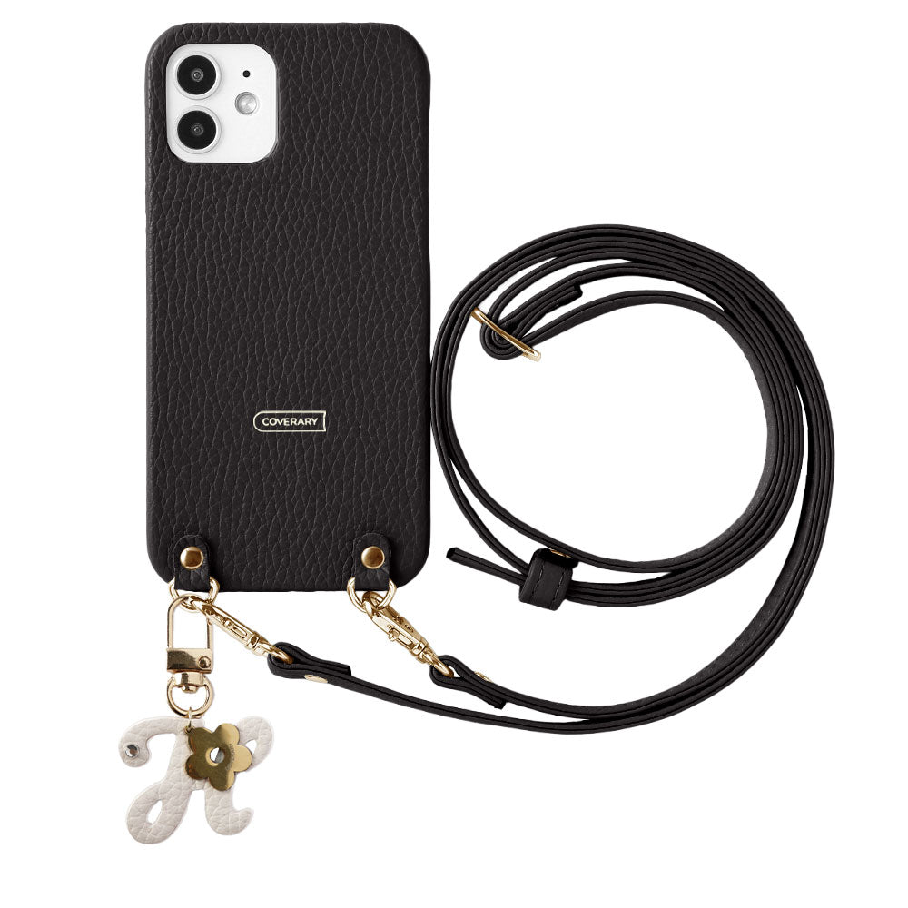 Genuine leather 32 colors Italian shrink leather mini initial charm with shoulder strap back case