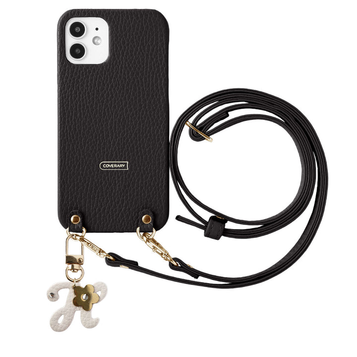 Genuine leather 32 colors Italian shrink leather mini initial charm with shoulder strap back case