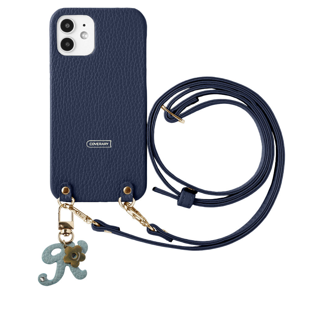 Genuine leather 32 colors Italian shrink leather mini initial charm with shoulder strap back case