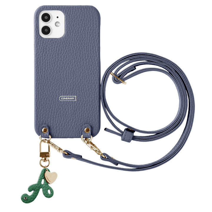 Genuine leather 32 colors Italian shrink leather mini initial charm with shoulder strap back case