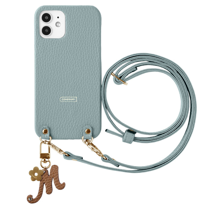 Genuine leather 32 colors Italian shrink leather mini initial charm with shoulder strap back case