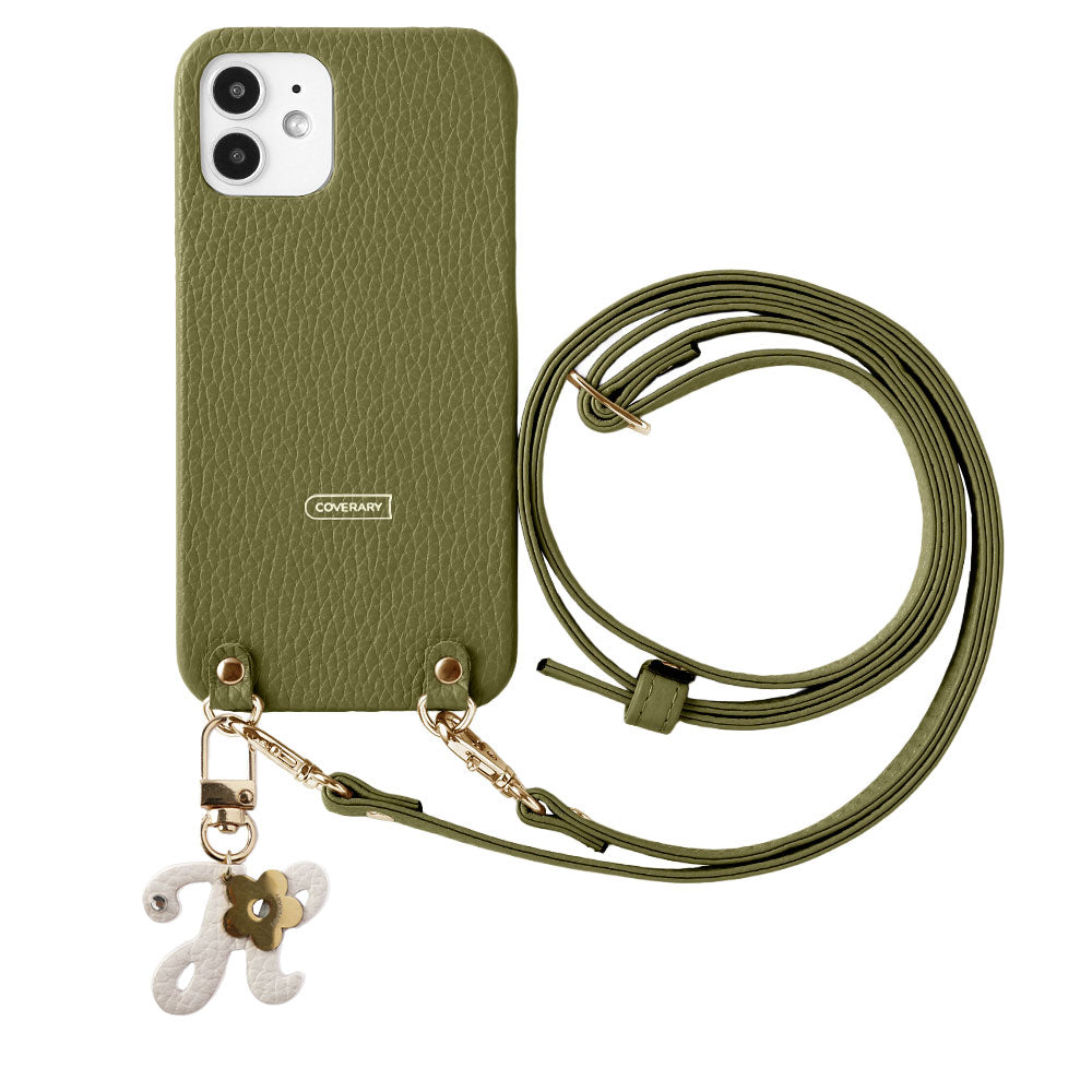 Genuine leather 32 colors Italian shrink leather mini initial charm with shoulder strap back case
