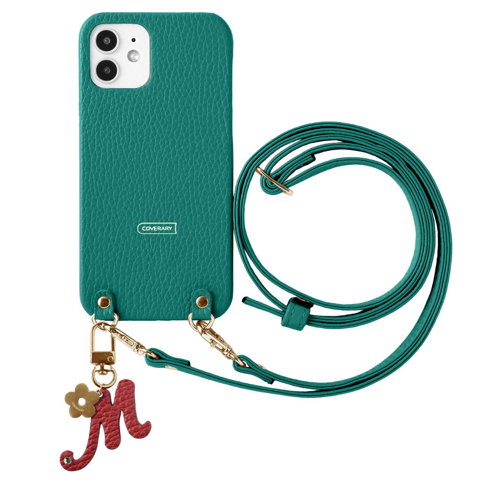 Genuine leather 32 colors Italian shrink leather mini initial charm with shoulder strap back case