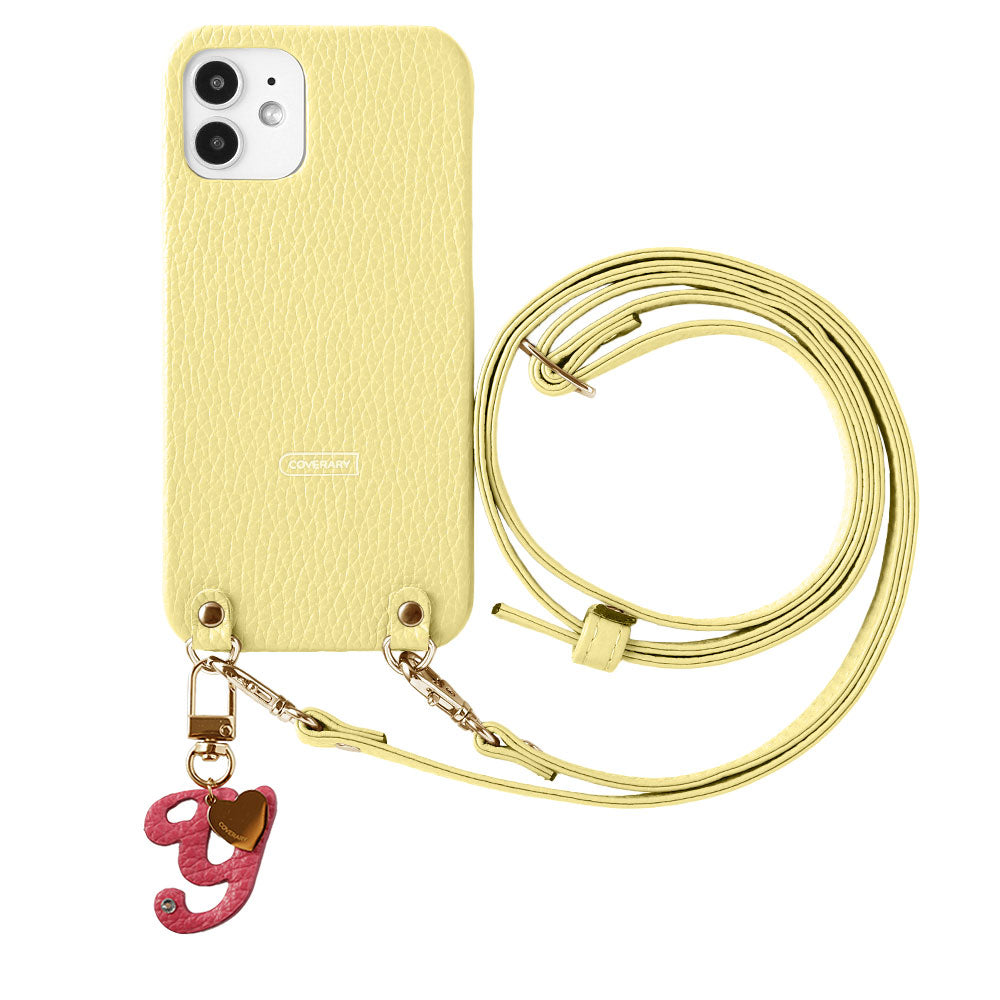 Genuine leather 32 colors Italian shrink leather mini initial charm with shoulder strap back case AQUOS series