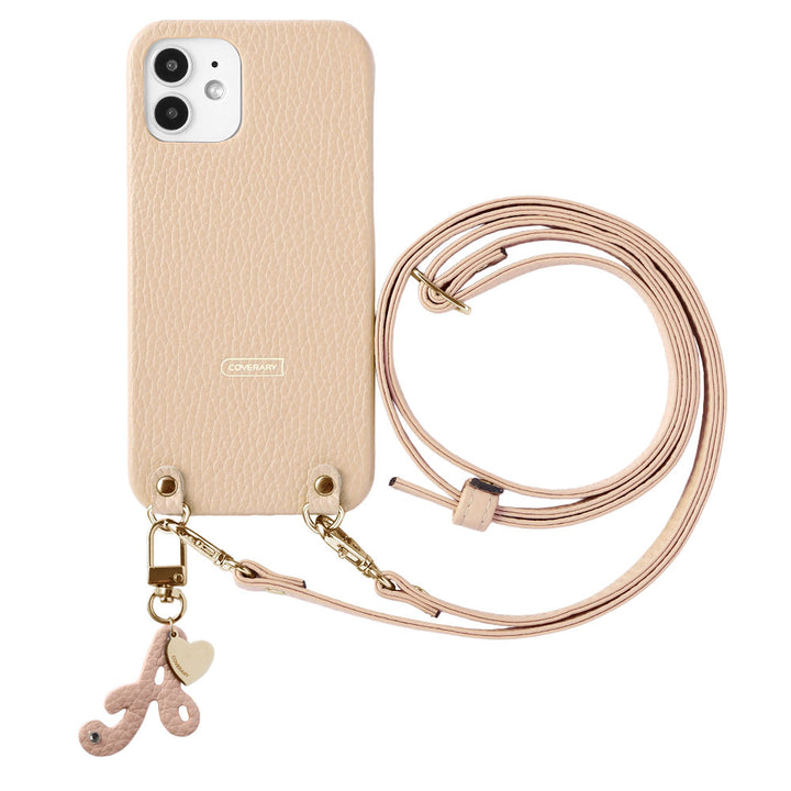 Genuine leather 32 colors Italian shrink leather mini initial charm with shoulder strap back case