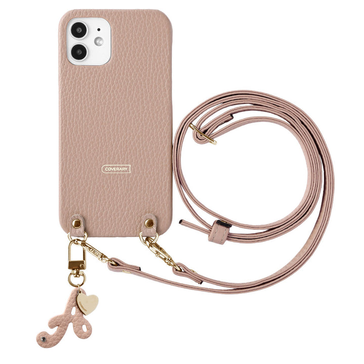 Genuine leather 32 colors Italian shrink leather mini initial charm with shoulder strap back case