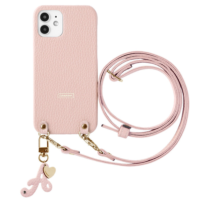 Genuine leather 32 colors Italian shrink leather mini initial charm with shoulder strap back case