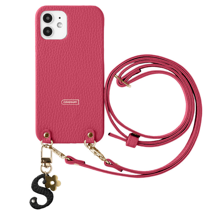 Genuine leather 32 colors Italian shrink leather mini initial charm with shoulder strap back case