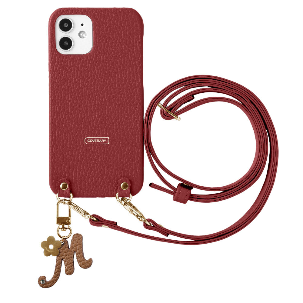 Genuine leather 32 colors Italian shrink leather mini initial charm with shoulder strap back case