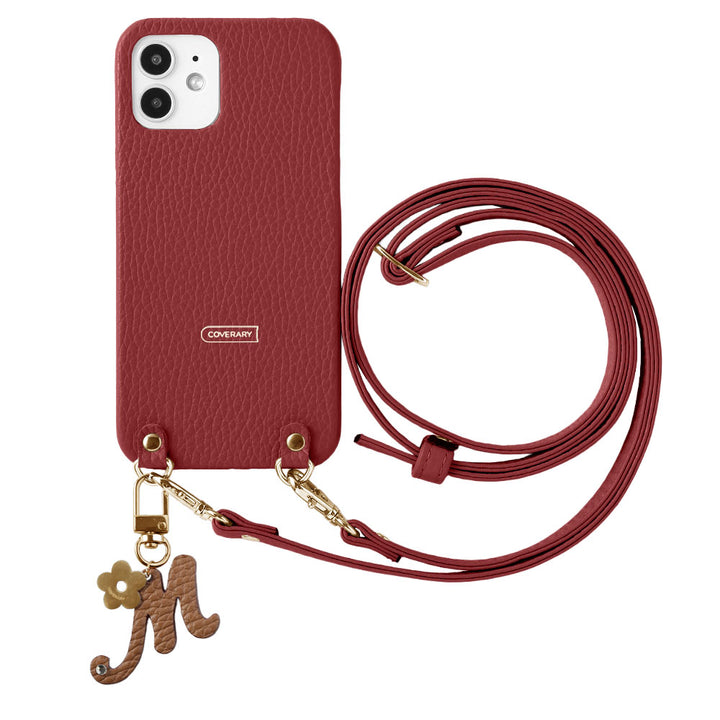Genuine leather 32 colors Italian shrink leather mini initial charm with shoulder strap back case