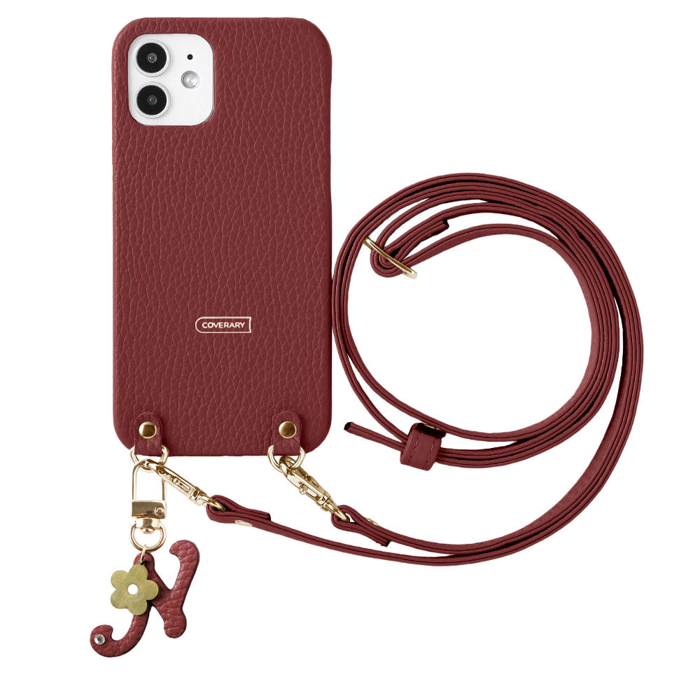 Genuine leather 32 colors Italian shrink leather mini initial charm with shoulder strap back case