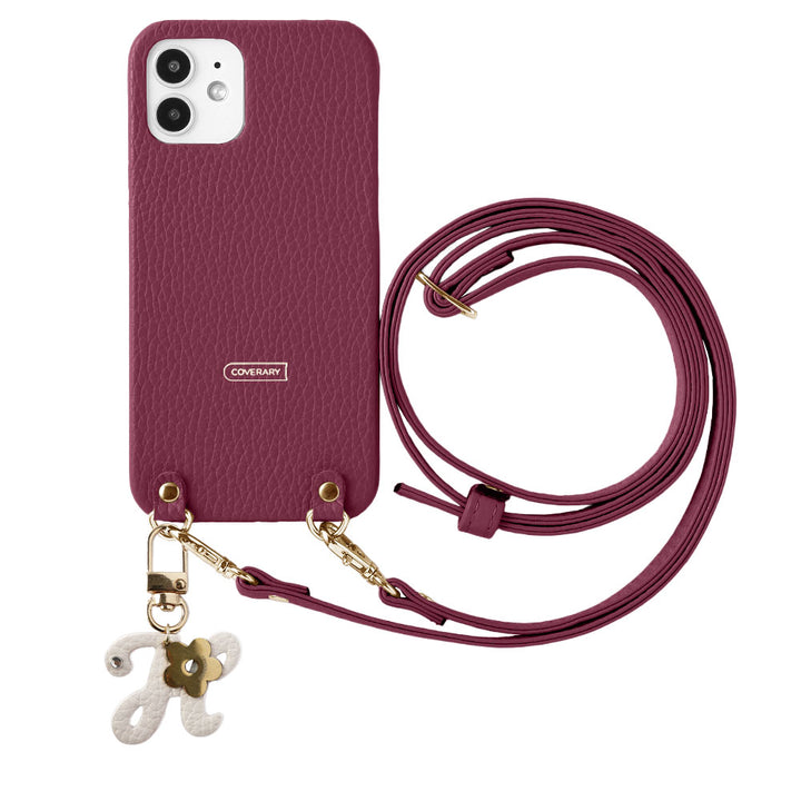 Genuine leather 32 colors Italian shrink leather mini initial charm with shoulder strap back case