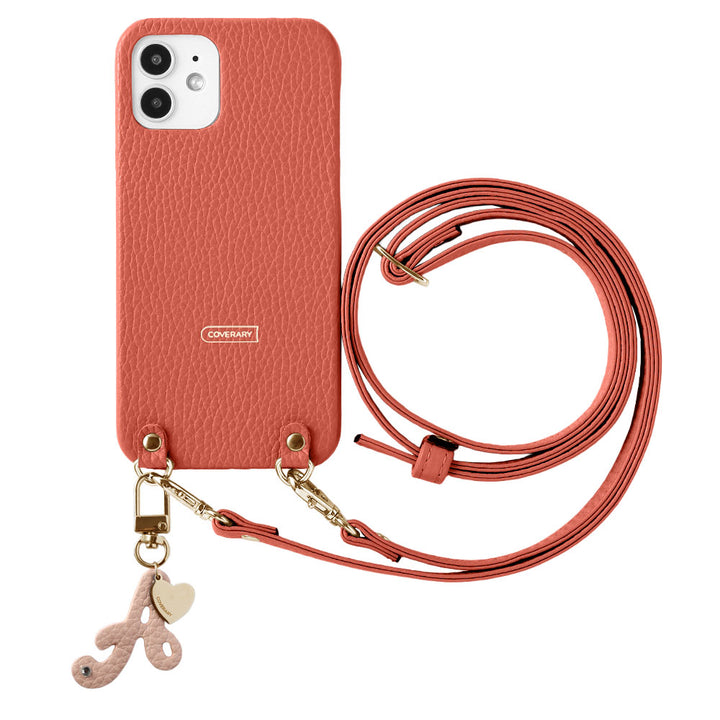 Genuine leather 32 colors Italian shrink leather mini initial charm with shoulder strap back case