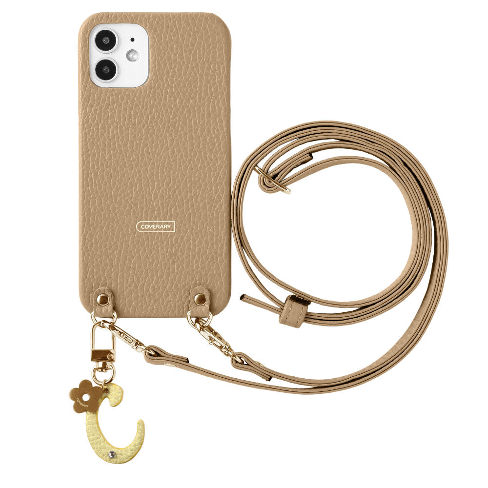 Genuine leather 32 colors Italian shrink leather mini initial charm with shoulder strap back case
