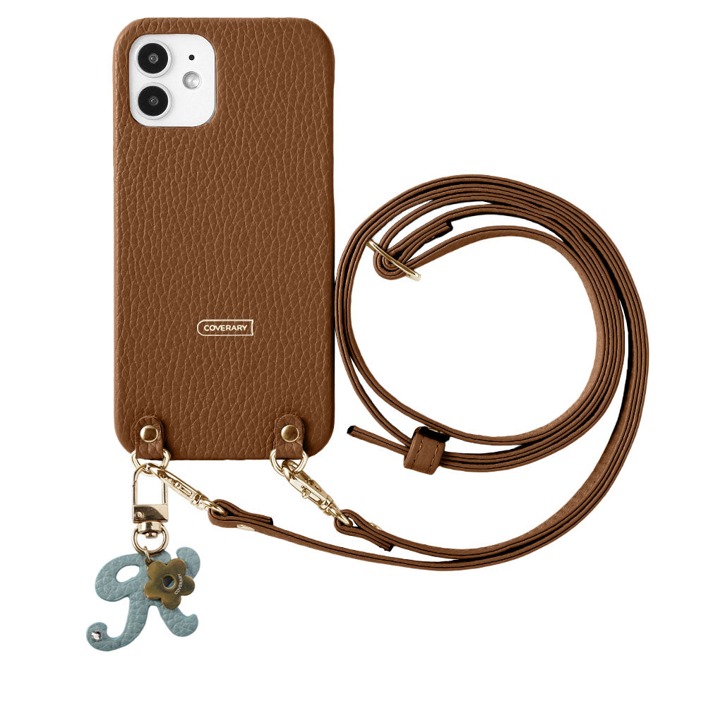 Genuine leather 32 colors Italian shrink leather mini initial charm with shoulder strap back case