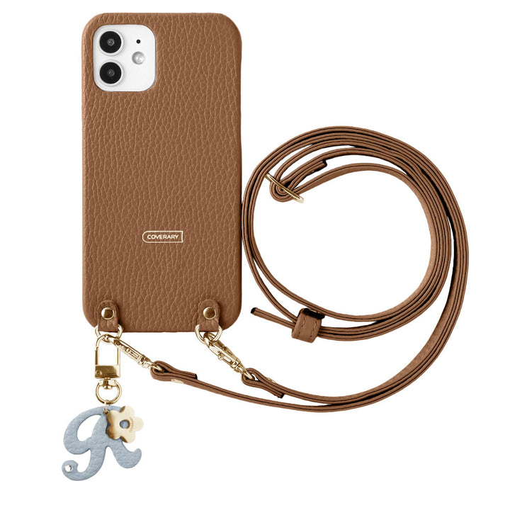 Genuine leather 32 colors Italian shrink leather mini initial charm with shoulder strap back case
