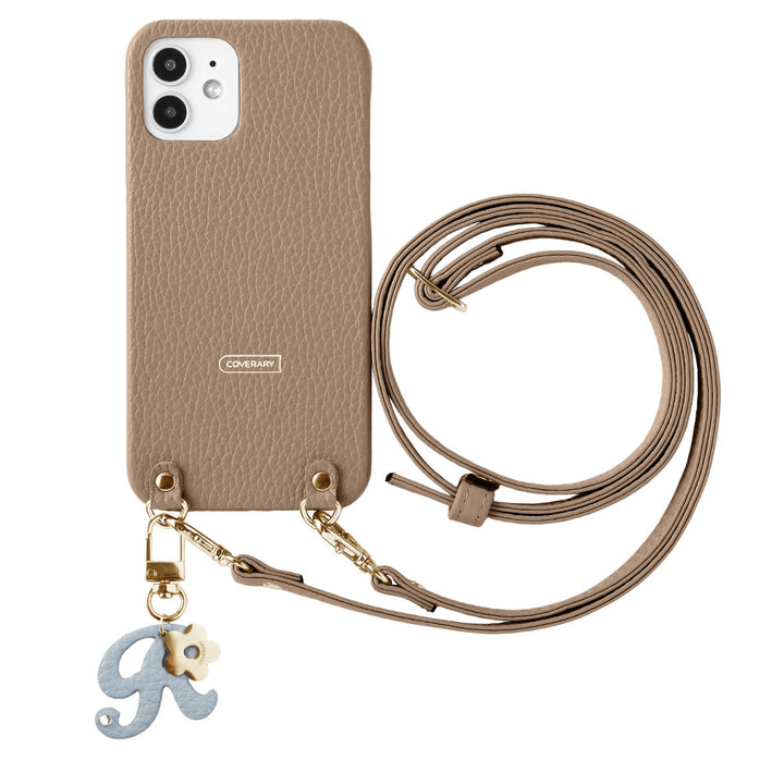 Genuine leather 32 colors Italian shrink leather mini initial charm with shoulder strap back case