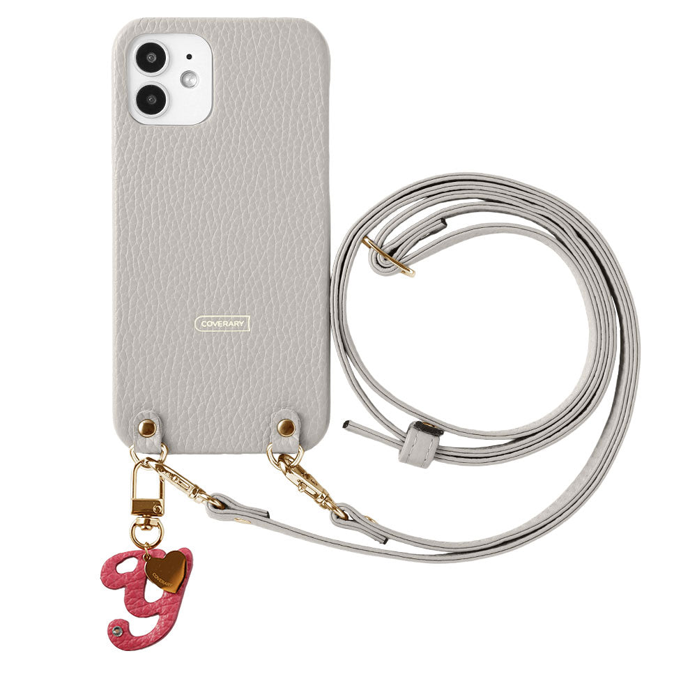 Genuine leather 32 colors Italian shrink leather mini initial charm with shoulder strap back case AQUOS series