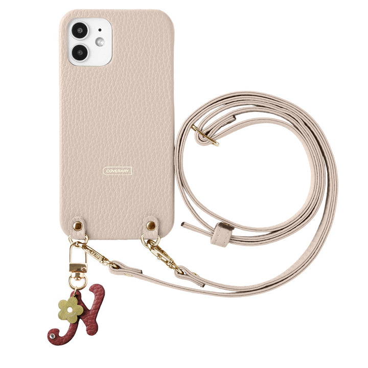 Genuine leather 32 colors Italian shrink leather mini initial charm with shoulder strap back case