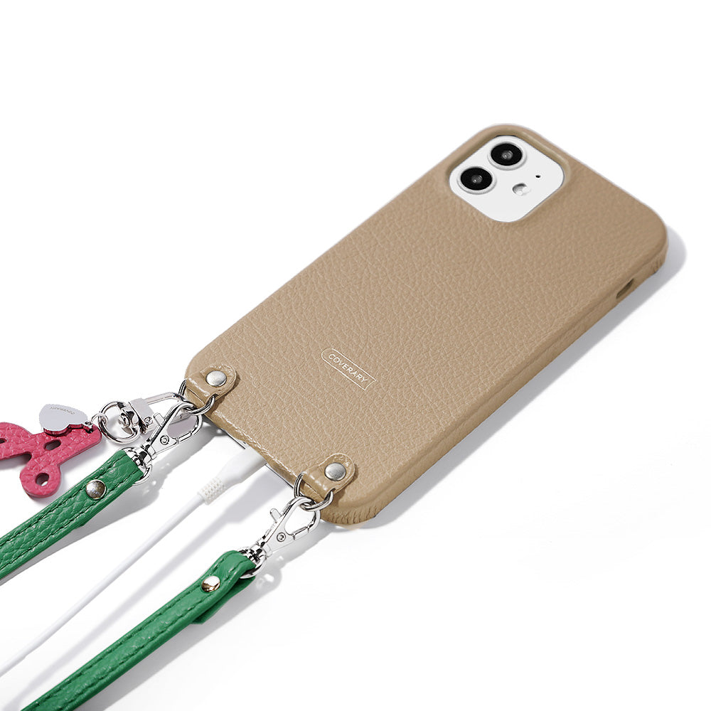 Genuine leather 32 colors Italian shrink leather mini initial charm with shoulder strap back case Google Pixel series