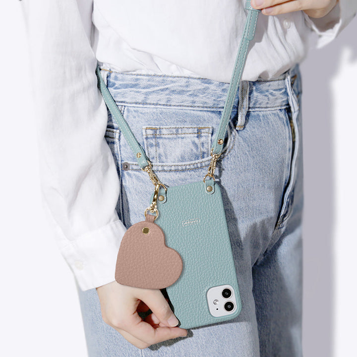 Genuine Leather 32 Colors Italian Shrink Leather Motif Mirror Charm with Shoulder Strap Back Case for Xperia Series