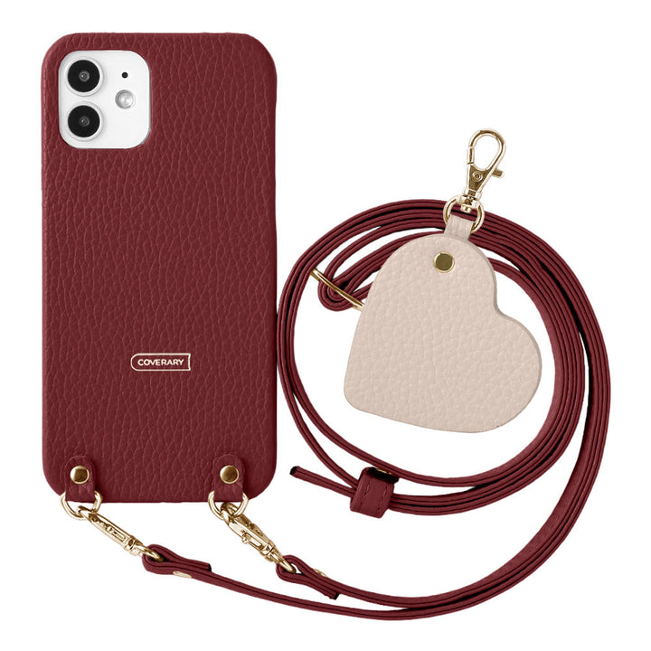 本革 32色 イタリアンシュリンクレザー モチーフミラーチャーム ショルダーストラップ付き 背面ケース Galaxyシリーズ