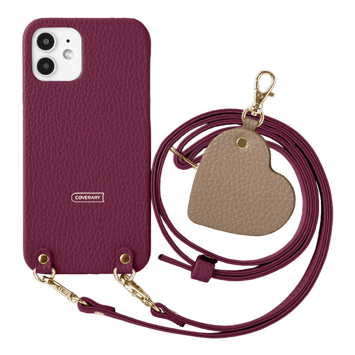 Cuir véritable 32 couleurs Cuir italien grainé Motif miroir porte-clés Avec bandoulière Coque arrière Série AQUOS