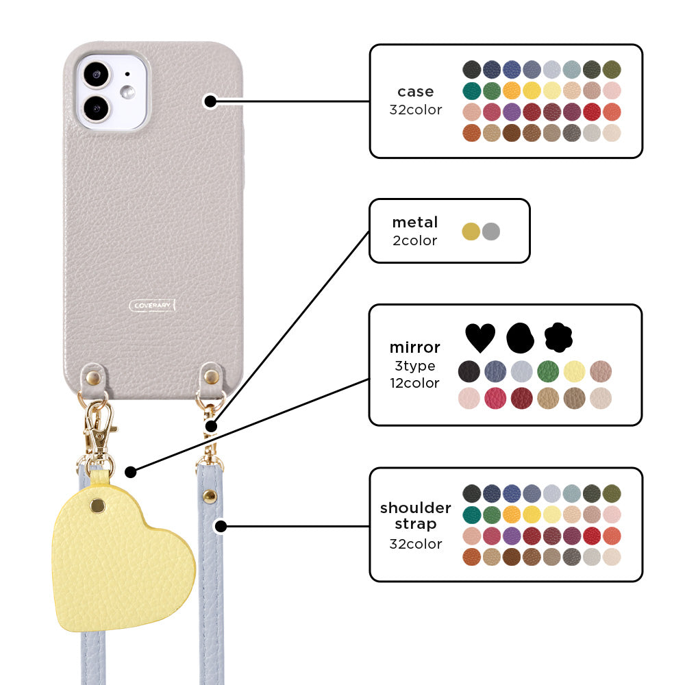 Genuine Leather 32 Colors Italian Shrink Leather Motif Mirror Charm with Shoulder Strap Back Case for Xperia Series