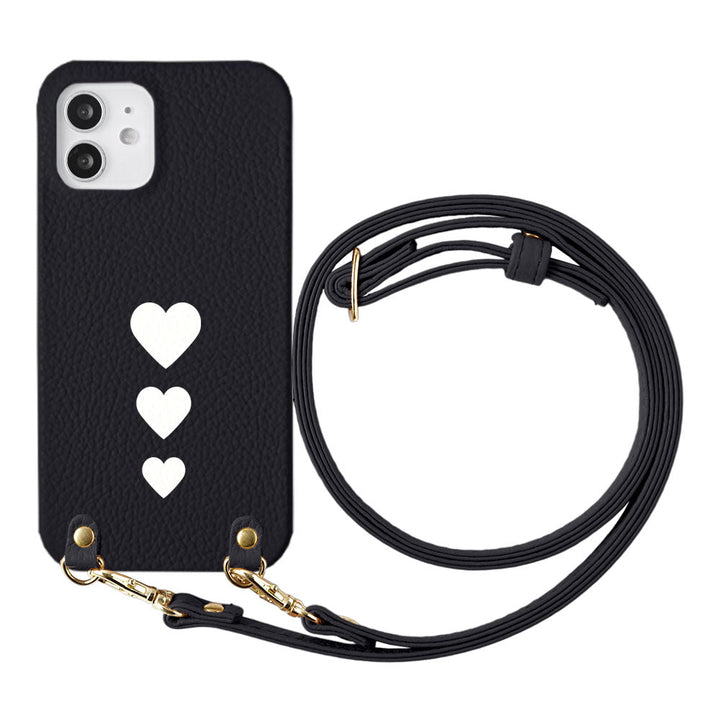 Cuir véritable 32 couleurs cuir italien grainé motif cœur avec bandoulière coque arrière série AQUOS