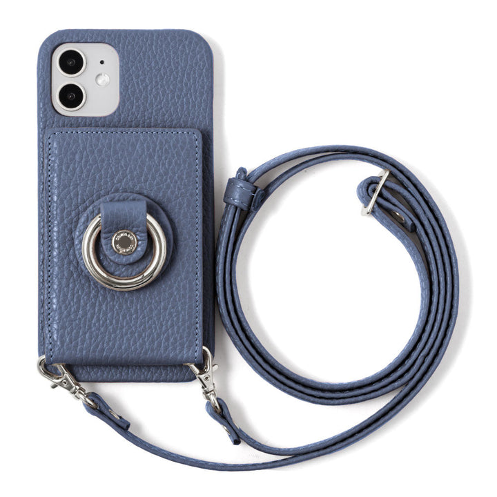 Genuine leather 32 colors Italian shrink leather with mirror & smartphone ring & shoulder strap attached back case for iPhone series