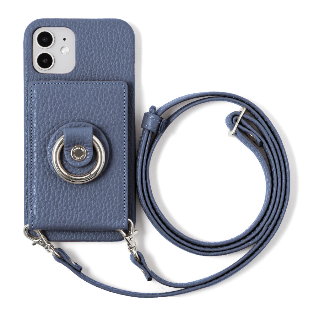 Genuine leather 32 colors Italian shrink leather with mirror & smartphone ring & shoulder strap attached back case Galaxy series