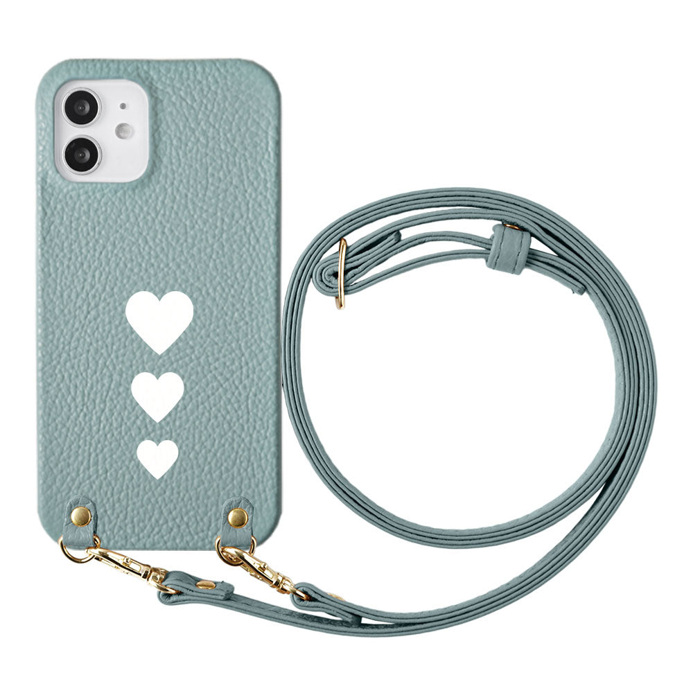 Genuine leather 32 colors Italian shrink leather heart pattern with shoulder strap back case