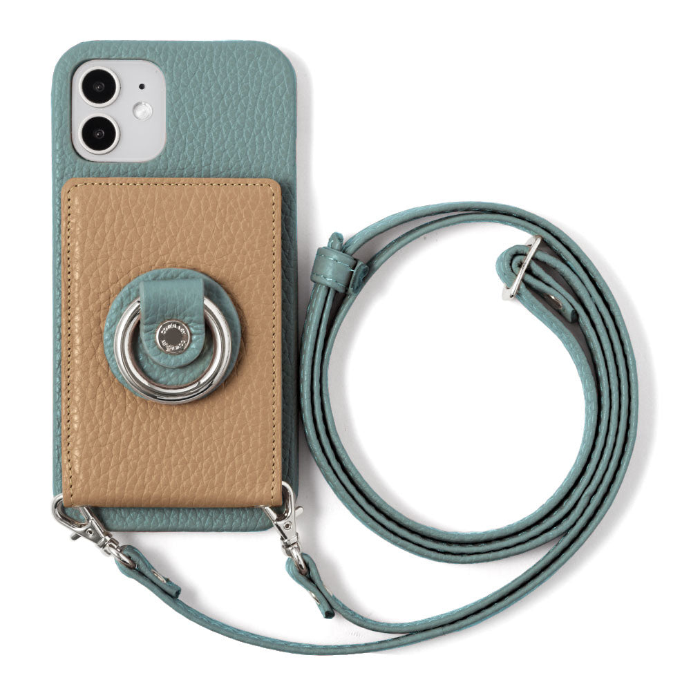Genuine leather 32 colors Italian shrink leather with mirror & smartphone ring & shoulder strap attached back case Galaxy series