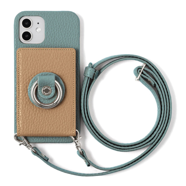 Genuine leather 32 colors Italian shrink leather with mirror & smartphone ring & shoulder strap attached back case Galaxy series