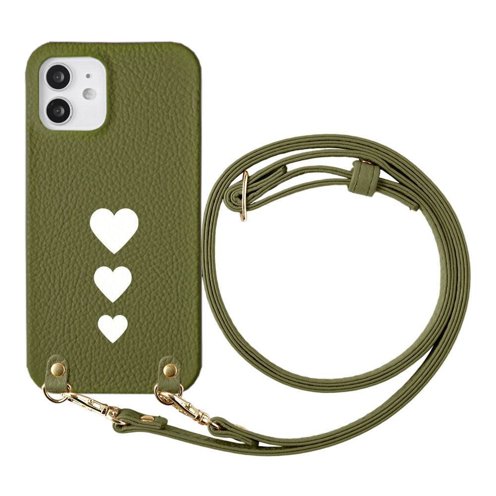 Cuir véritable 32 couleurs cuir italien grainé motif cœur avec bandoulière coque arrière série Galaxy