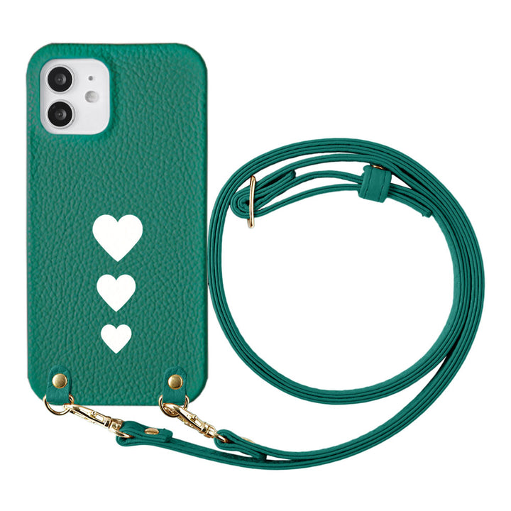 Genuine leather 32 colors Italian shrink leather heart pattern with shoulder strap back case