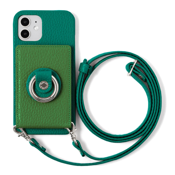 Genuine leather 32 colors Italian shrink leather with mirror & smartphone ring & shoulder strap attached back case for iPhone series