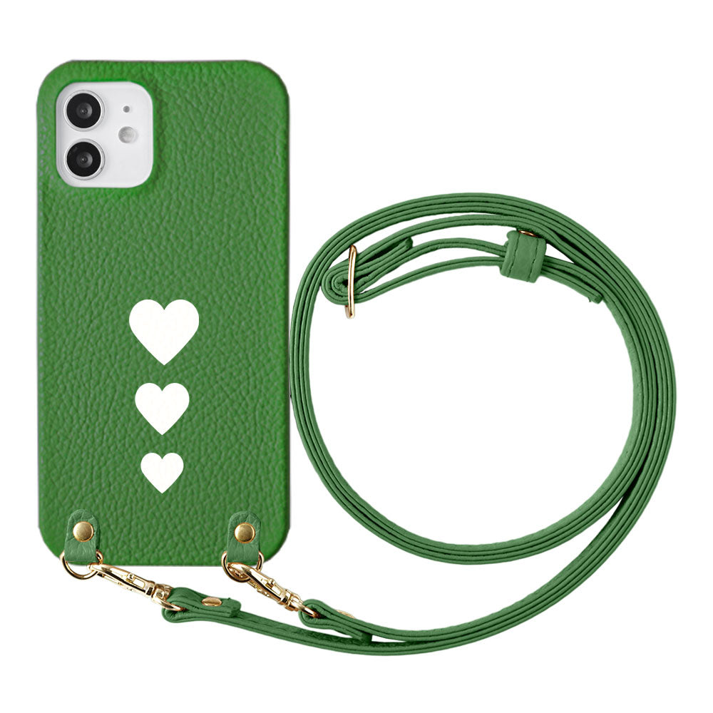 Genuine leather 32 colors Italian shrink leather heart pattern with shoulder strap back case