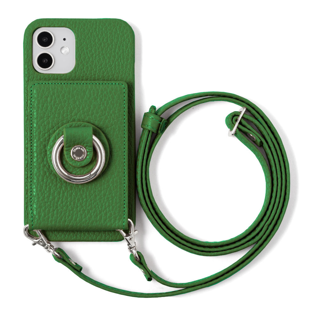 Genuine leather 32 colors Italian shrink leather with mirror & smartphone ring & shoulder strap attached back case for iPhone series