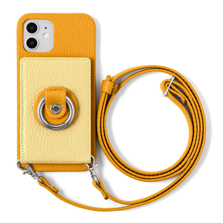 Genuine leather 32 colors Italian shrink leather with mirror & smartphone ring & shoulder strap attached back case for iPhone series