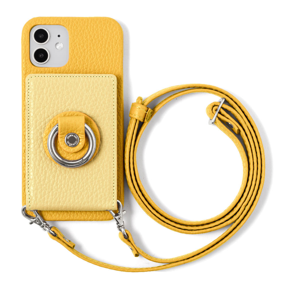 Genuine leather 32 colors Italian shrink leather with mirror & smartphone ring & shoulder strap attached back case for iPhone series