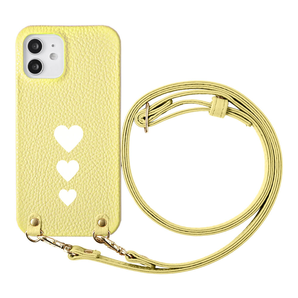 Cuir véritable 32 couleurs cuir italien grainé motif cœur avec bandoulière coque arrière série AQUOS