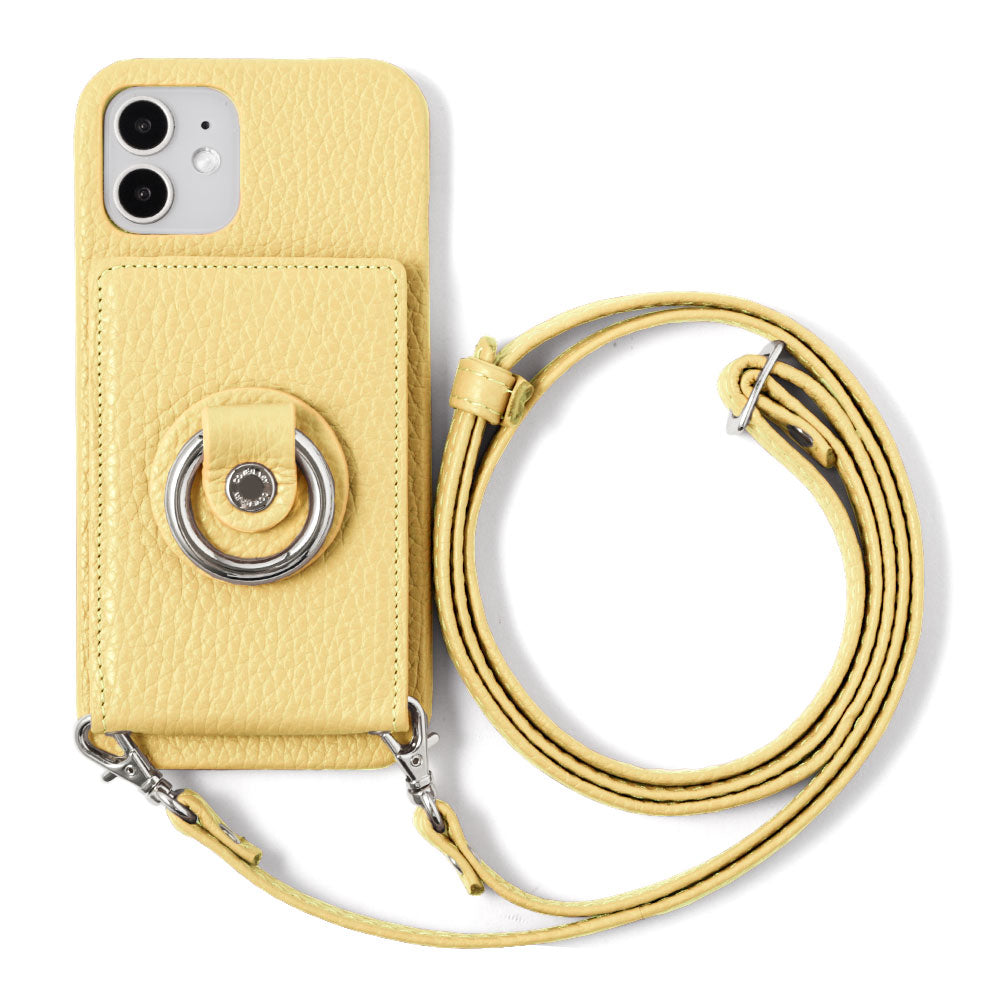 Genuine leather 32 colors Italian shrink leather with mirror & smartphone ring & shoulder strap attached back case for iPhone series