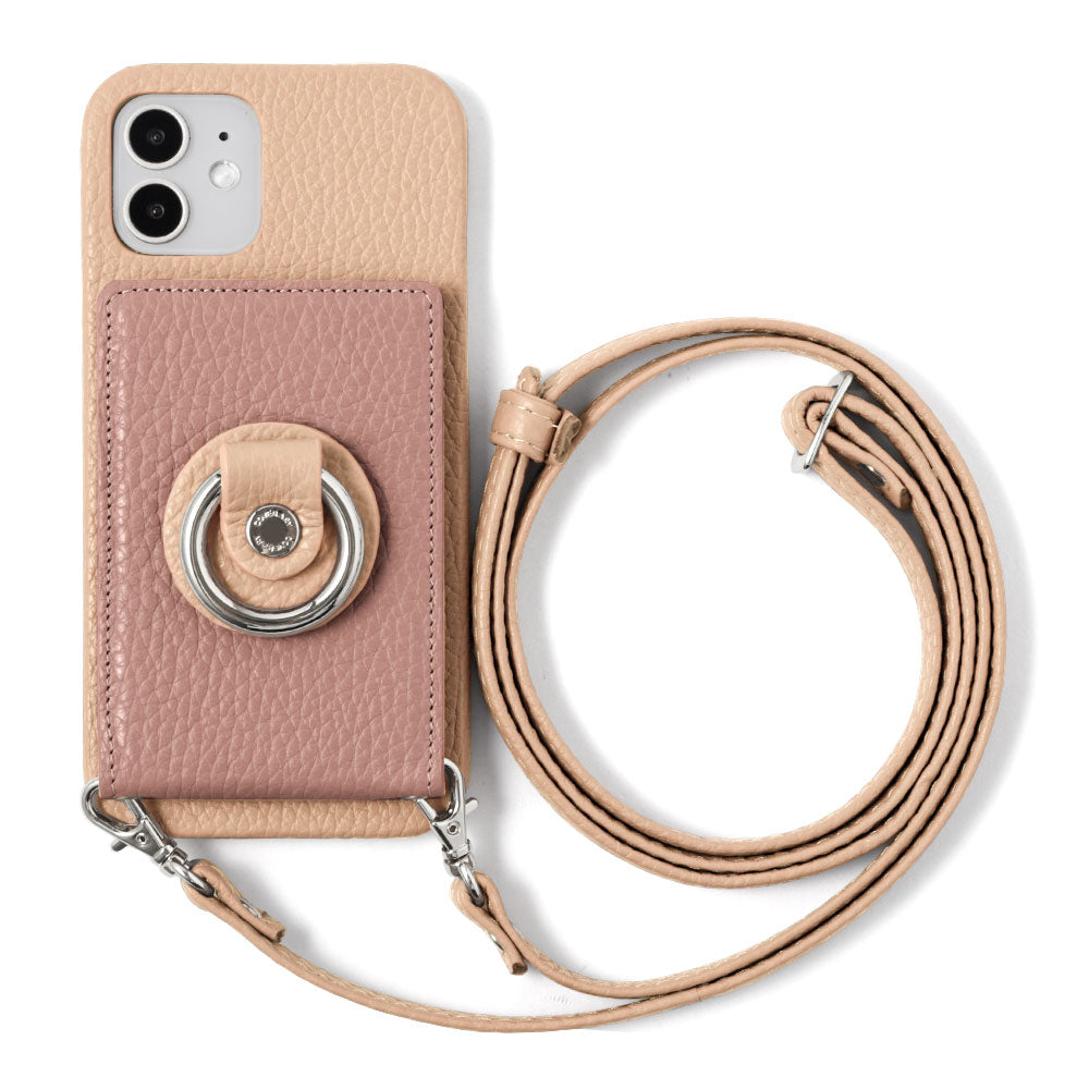 Genuine leather 32 colors Italian shrink leather with mirror & smartphone ring & shoulder strap attached back case Galaxy series